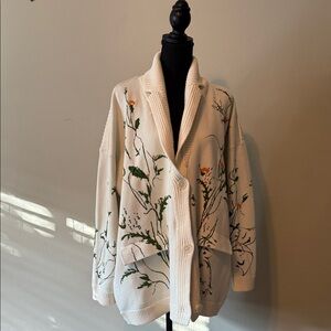 Anthropologie Cream Floral Embroidered Jacket